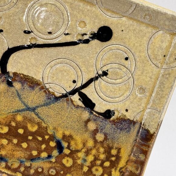 Handmade Artist Signed Art Pottery Square Plate Dish Tan Brown 7.5" Rico - Picture 4 of 7